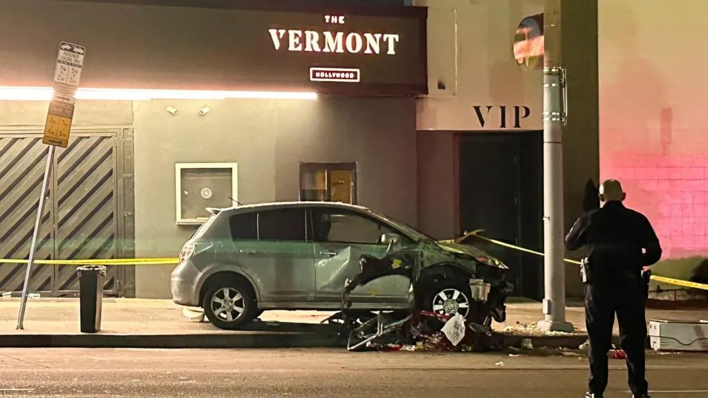 Car ploughs into crowd outside LA nightclub, injuring 30.