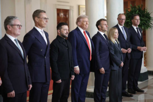 Trump and Zelenskyy's meeting with European leaders marks a historic moment.