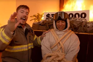 MrBeast defends trapping man in burning building for $500,000.