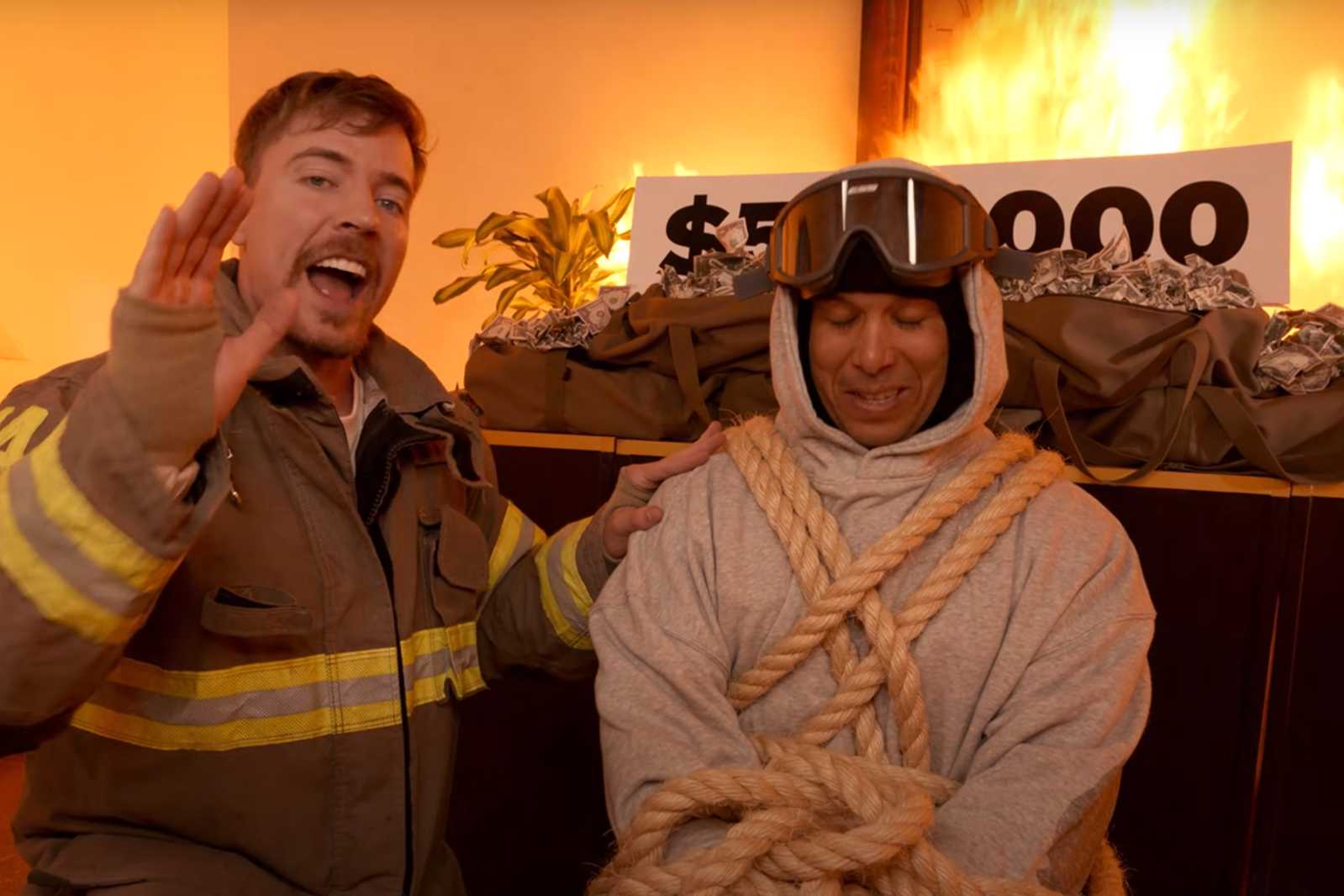 MrBeast defends trapping man in burning building for $500,000.