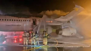 Man catches fire after power bank overheats at Melbourne airport lounge.