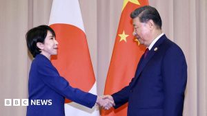 Japanese prime minister Sanae Takaichi (left) met with Chinese President Xi Jinping in South Korea on 31 October.