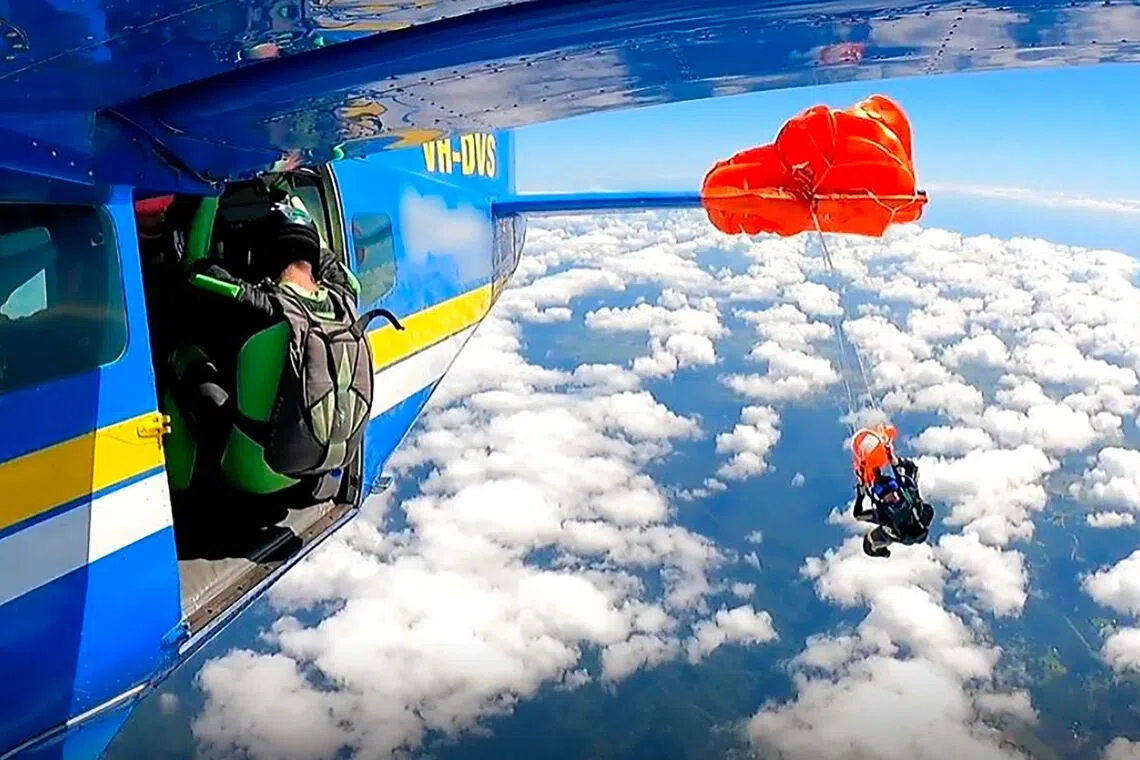 Skydiver survives plane-tail dangling incident in Australia.