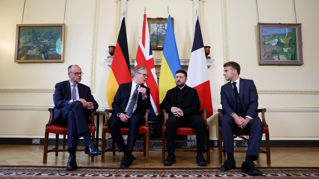 German Chancellor Friedrich Merz, British Prime Minister Keir Starmer, Ukrainian President Volodymyr Zelensky and French President Emmanuel Macron.