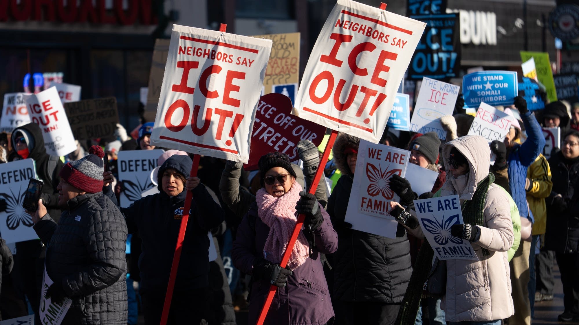 Thousands march and dozens arrested in Minneapolis protests against ICE.