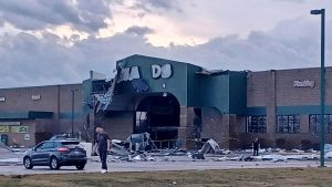 Buildings were severely damaged in Three Rivers, Michigan.