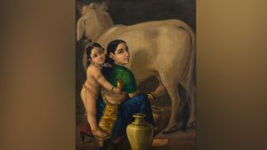 Raja Ravi Varma painted Yashoda and Krishna in the 1890s.