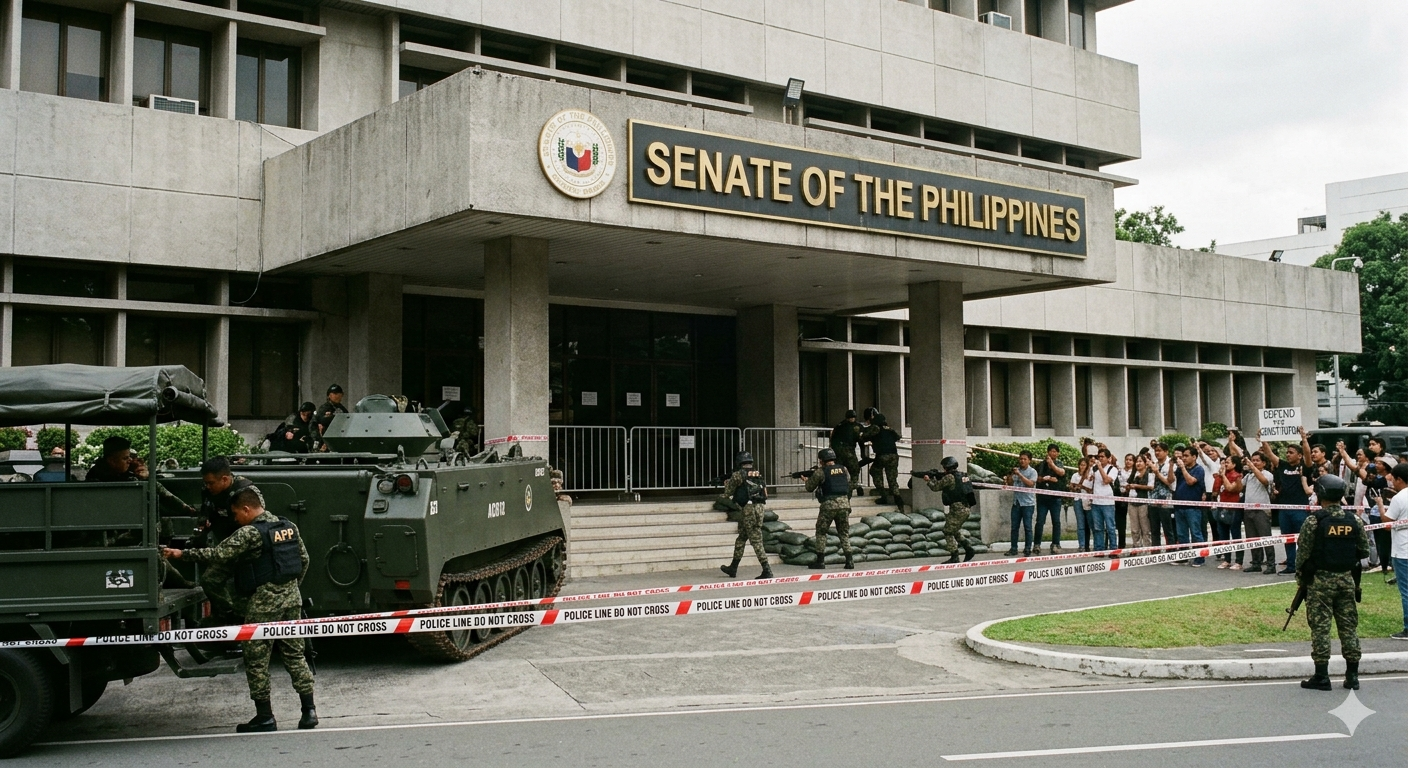 Philippine Senate in lockdown after gunshots fired.