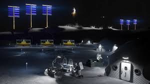 Nasa has published artist's drawings of a Moon base with housing, power systems and rovers.