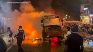Teen shot and buses torched in Manhattan after historic NBA win for Knicks.