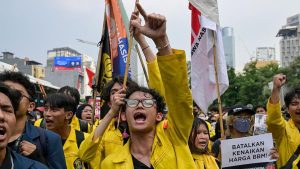 The protesters say wasteful government spending could leave the country "bankrupt".