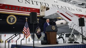 Trump unveils Qatari luxury jet for Air Force One fleet.