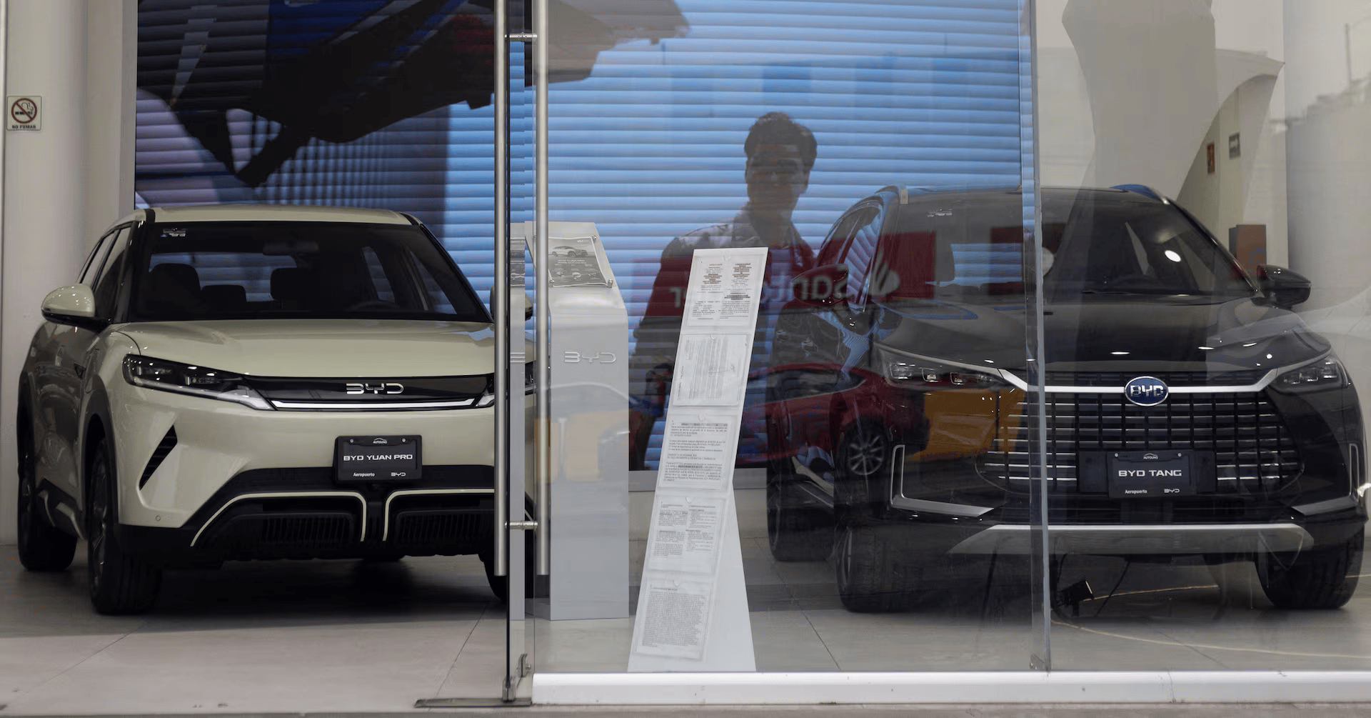 Cars from the Chinese electric car brand BYD are displayed in a store, in Mexico City, Mexico, March 3, 2025.