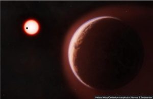 The red tinge illustrates an atmosphere around a rocky planet orbting a red star.