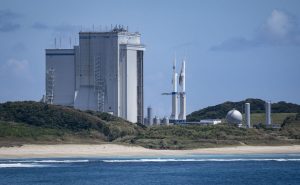 A vehicle assembly building is seen at the Tanegashima Space Centre in Minamitane, Kagoshima prefecture on August 13, 2026.