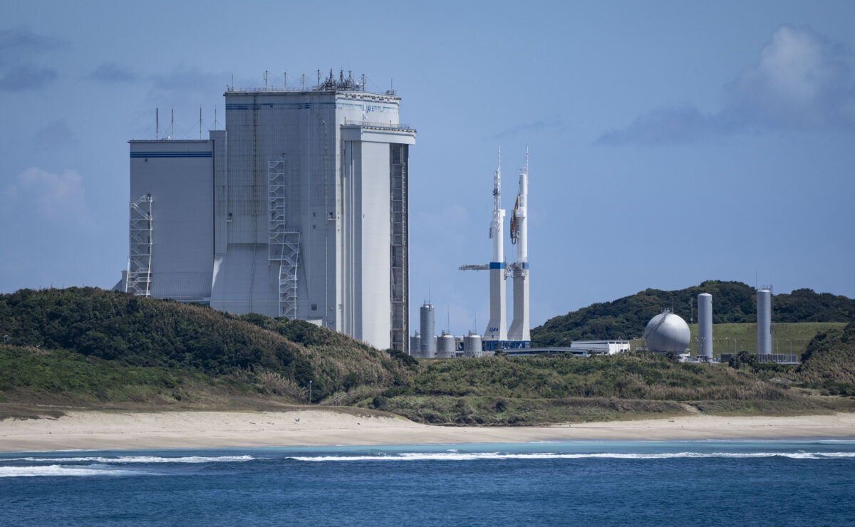 A vehicle assembly building is seen at the Tanegashima Space Centre in Minamitane, Kagoshima prefecture on August 13, 2026.