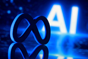 A 3D-printed Meta logo and word "AI" are seen in this illustration created on July 20, 2026.