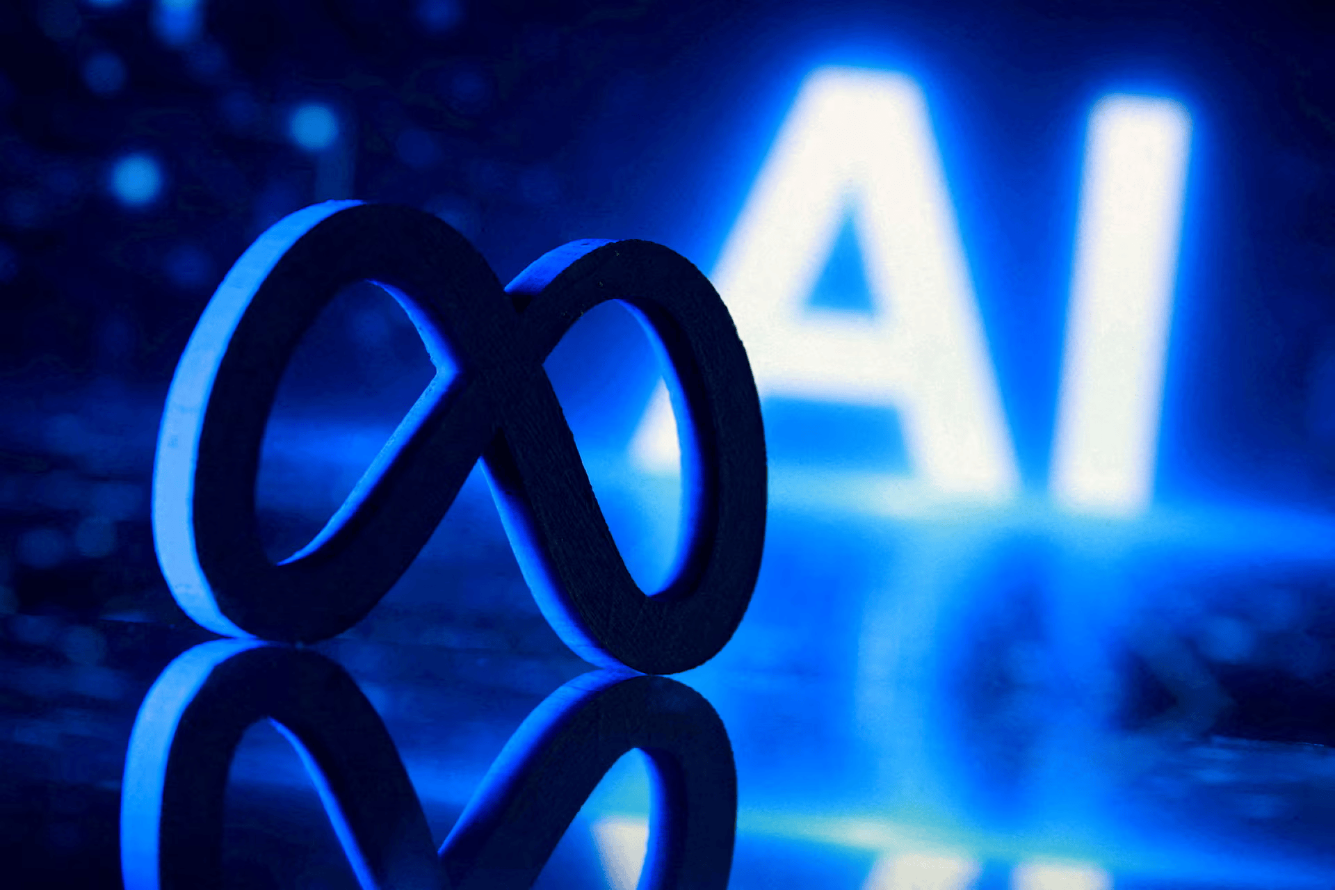 A 3D-printed Meta logo and word "AI" are seen in this illustration created on July 20, 2026.