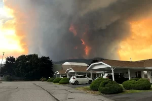 A column of smoke was seen rising over a residential street in Summerland.