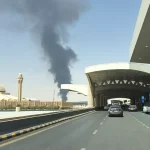 Large plume of black smoke rises from the fuel storage depot at King Khalid International Airport, in Riyadh, Saudi Arabia, on Sept 19, 2026.