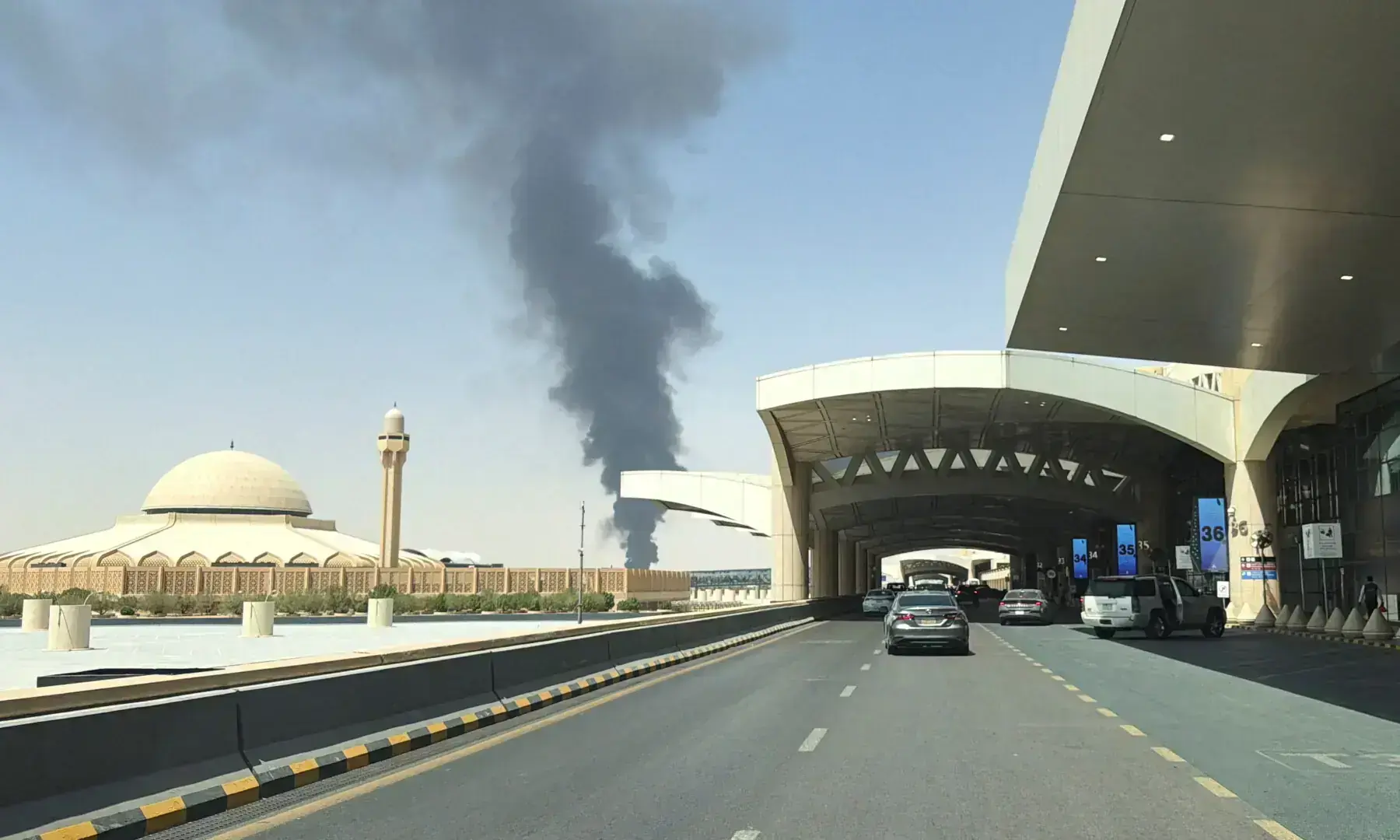 Large plume of black smoke rises from the fuel storage depot at King Khalid International Airport, in Riyadh, Saudi Arabia, on Sept 19, 2026.