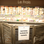 View of the closed frozen food aisle at a supermarket near Nantes after a cyberattack targeted refrigeration systems at French supermarket chains, causing food losses and fires at several stores, France, October 12, 2026.